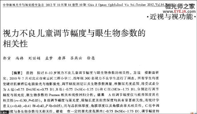 读书《视力不良儿童调节幅度与眼生物参数的相关性》